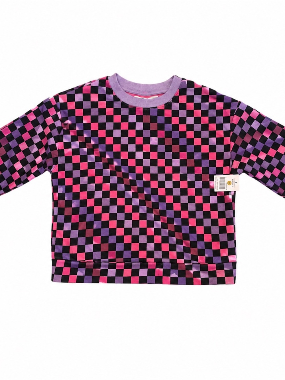 Kids Checkerboard Crewneck Sweatshirt in Pink & Purple